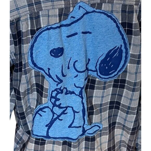 Snoopy Woodstock Plaid Flannel Shirt MEDIUM Oversizes Unique Upcycled Peanuts - Picture 5 of 6